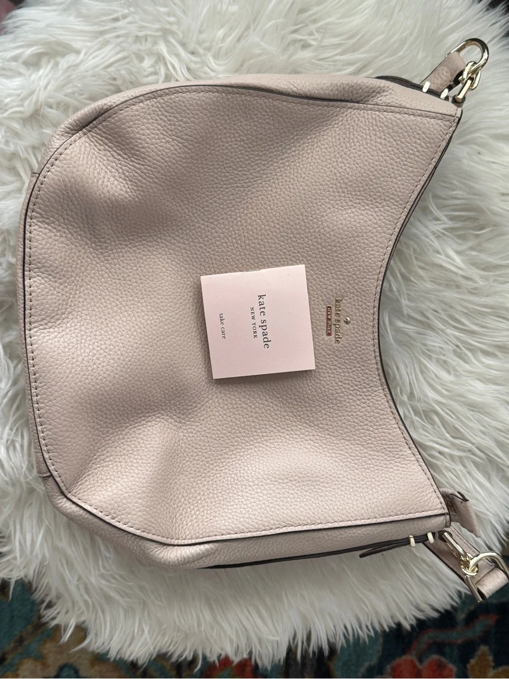 kate spade Pebbled Leather Hobo Shoulder Bag in Light Beige with Gold Hardware